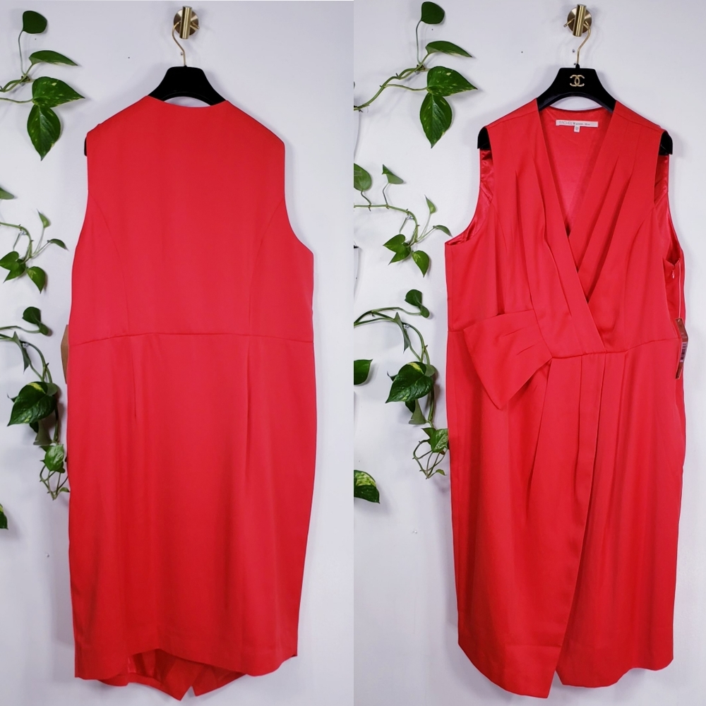 NWT RACHEL ROY Red Orange V-Neck Plus Size Wrap Dress Sleeveless - Picture 4 of 12